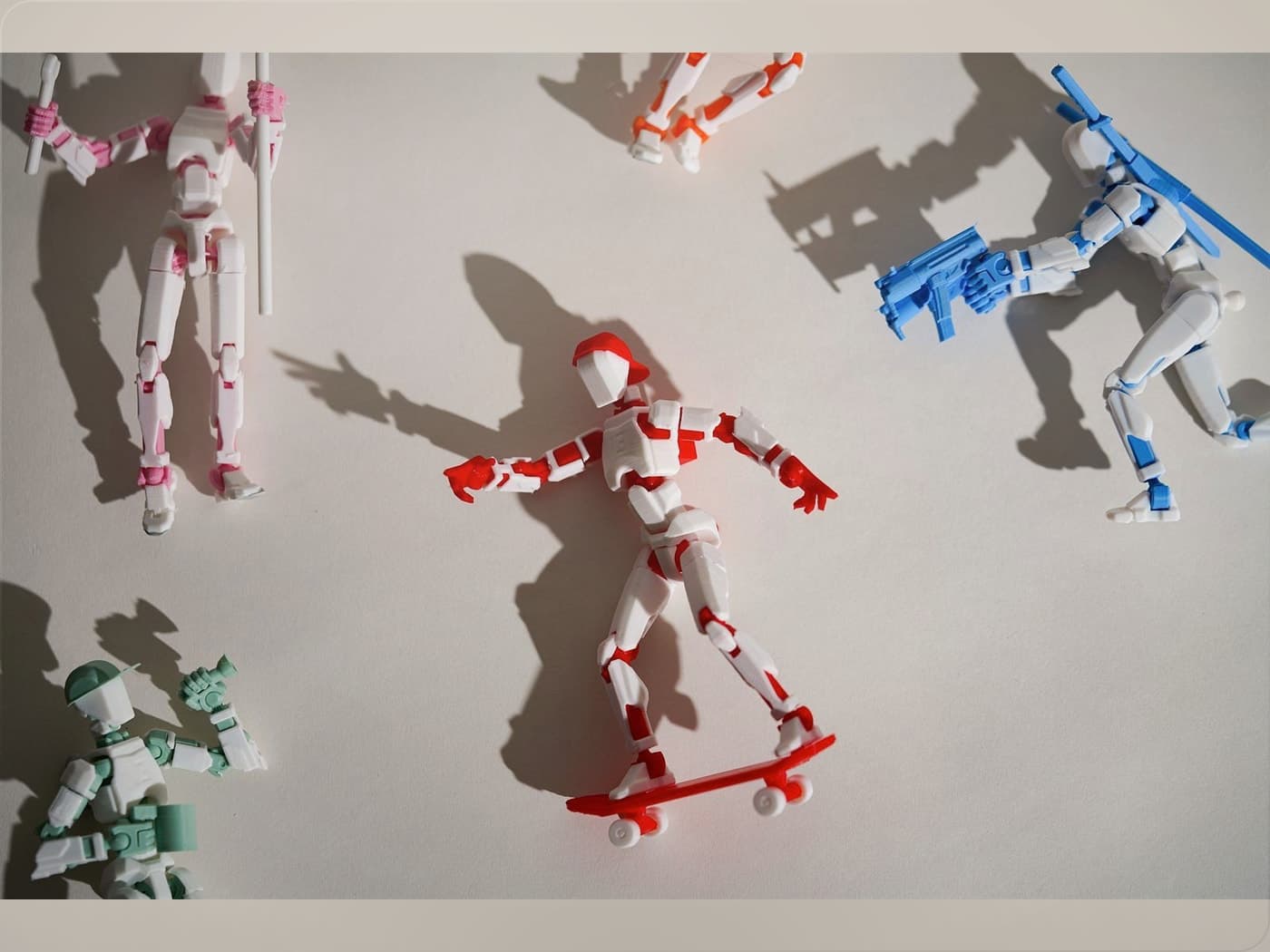 Full Starter Action Set showing multiple Dummy 13 heroes, gear, and action poses together